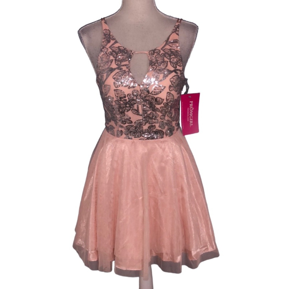 Dear Moon pink tulle mesh sequins mini prom dance dress